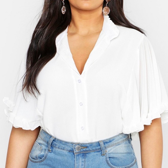 Boohoo Tops - Boohoo Woven Ruffle Angel Sleeve Blouse